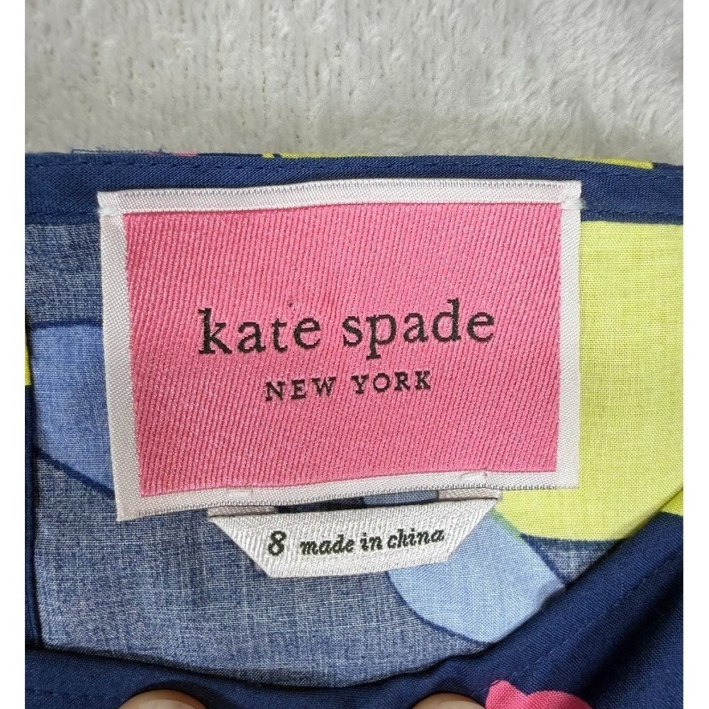 Kate Spade Lemon Zest Blaire Dress Size 8 Navy Lemon Print Smocked Twee Cotton - Picture 3 of 11